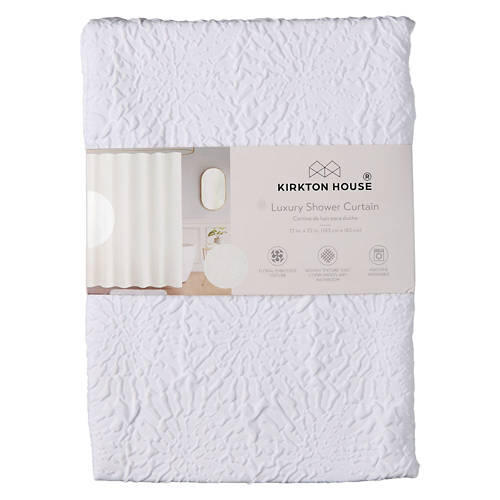 72" x 72" Luxury Shower Curtain - White Embossed Floral
