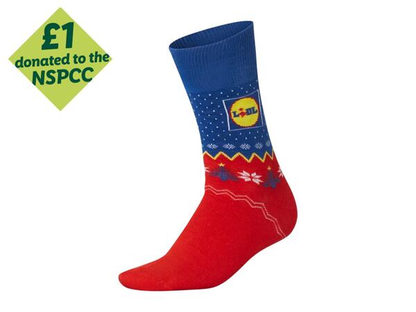 Adults' Blue & Red Lidl Christmas Socks