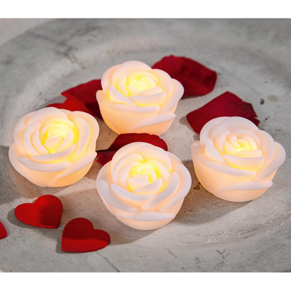 LED-Deko-Rosen oder -Herzen 4er-Set
