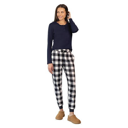 Ladies Pointelle Pajama Set - Navy Blue, M