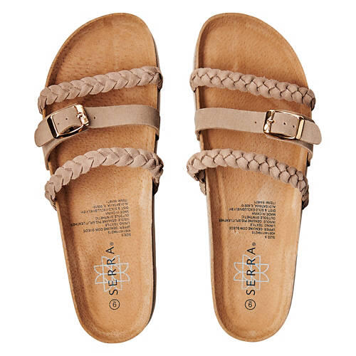 Ladies Genuine Leather Footbed Sandals - Beige, 9
