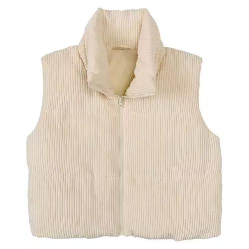 Ladies Corduroy Puffer Vest - Beige, XL