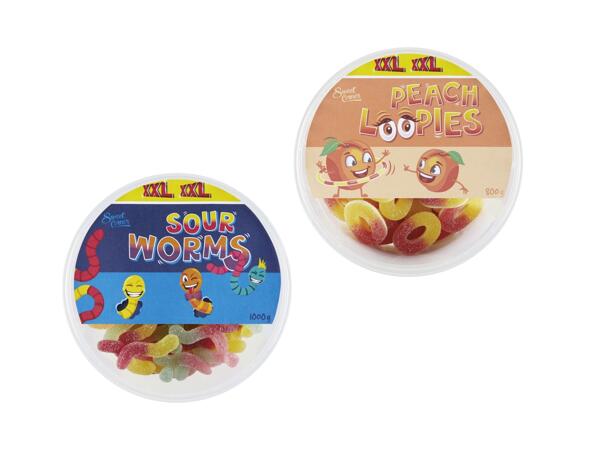 Sour worms/​anneaux de pêches XXL