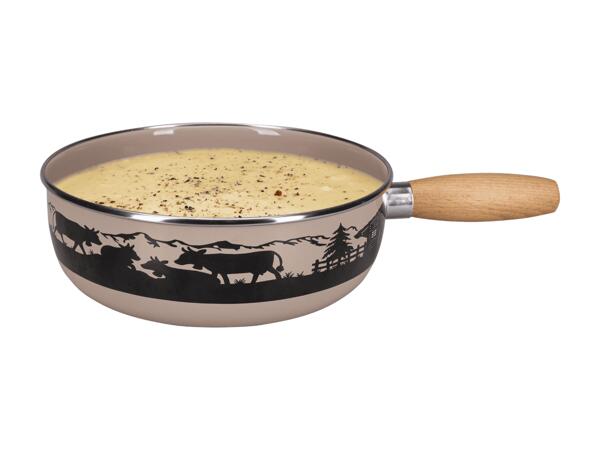 Caquelon pour fondue au fromage en émail "Vaches d'alpage"