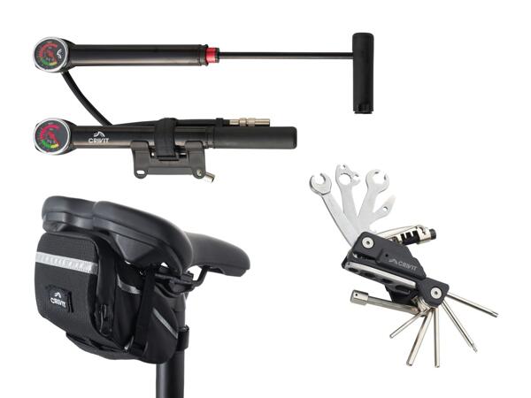 Mini-pompe avec manomètre/​outil multifonctions/​sacoche sous-selle avec outils