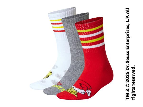 Adults' White/Red/Grey Grinch Socks - 3 Pairs