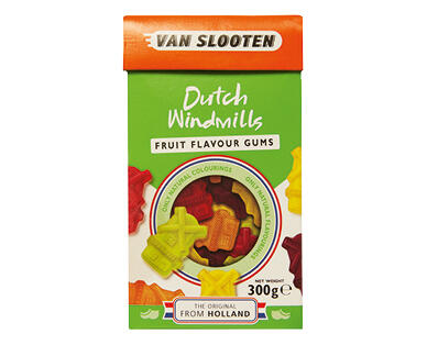 Van Slooten Dutch Windmills Fruit Gums or Dutch Wooden Shoes Fruit Gums and Liquorice 300g