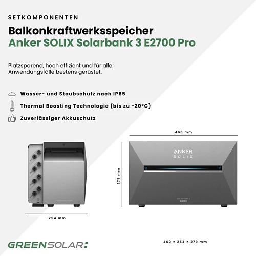 GREEN SOLAR Balkonkraftwerk Boden 900/800 mit Anker Solix 3