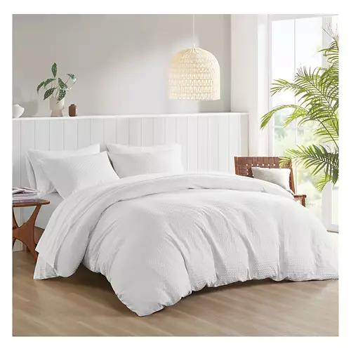 3 Piece Queen Size Duvet Cover Set - White Waffle