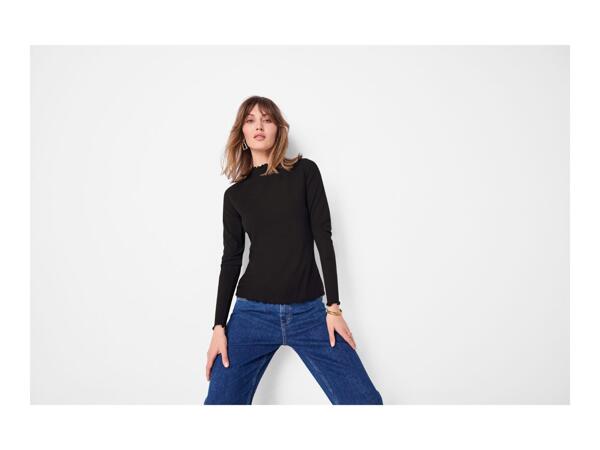 Esmara Ladies' Black Long Sleeve Ribbed Tops - 2 Pack