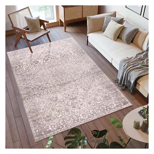 5' x 7' Chenille Washable Area Rug - Beige Medallion