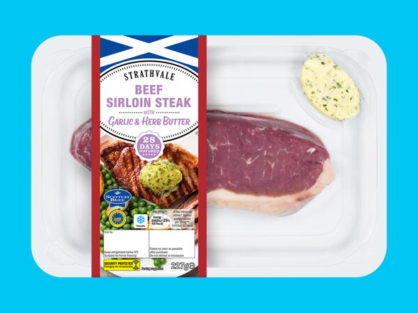 Beef 28-Day Matured Sirloin Steak with Garlic & Herb Butter