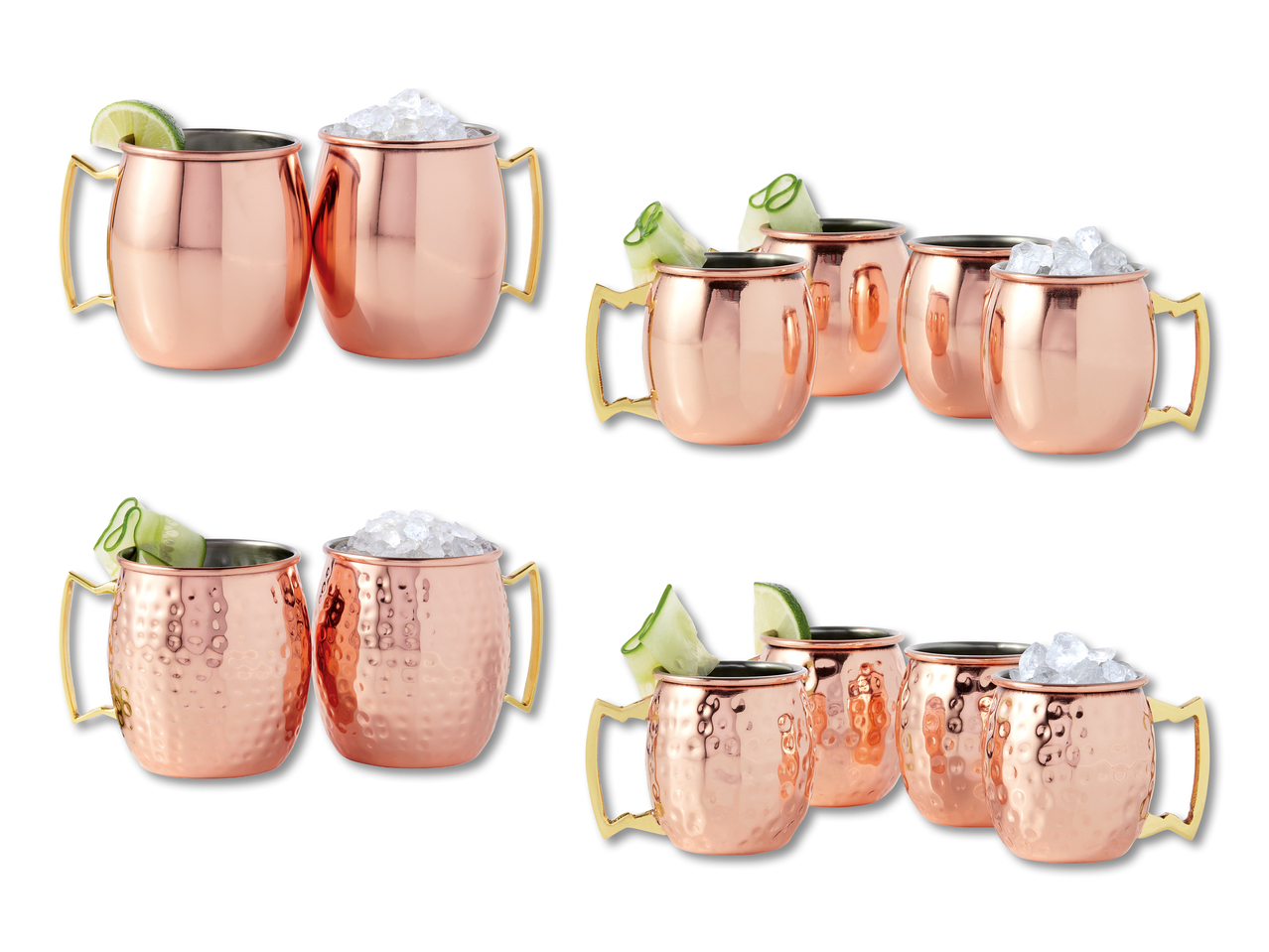 Chopes à Moscow Mule, lot de 2/ Petites chopes à liqueur, lot de 4
