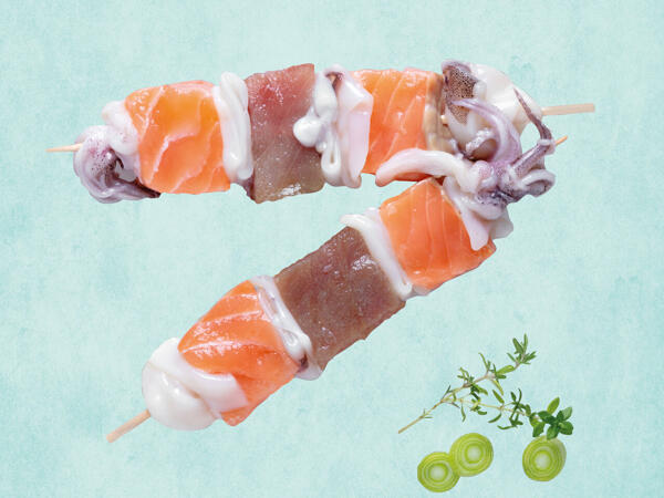 Marinblu Meeresfrüchte-Spieße