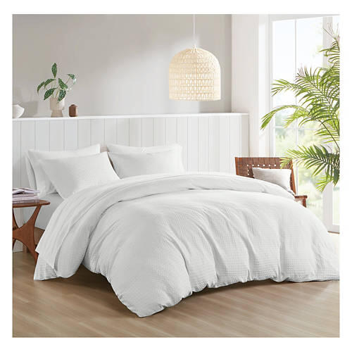 3 Piece King Size Duvet Cover Set - White Waffle