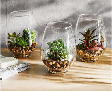 Glass Vase with Faux Succulents