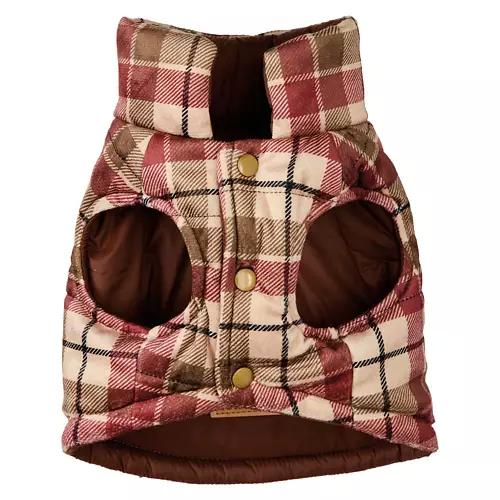Pet Reversible Luxury Puffer Coat - Brown Check, XS