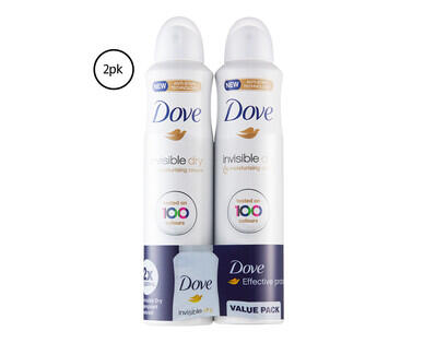 Dove Antiperspirant Aerosol Deodorant 2 x 127g or 2 x 150g