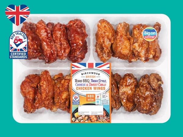 Birchwood Texas BBQ, Tikka Style, Chinese & Sweet Chilli British Chicken Wings