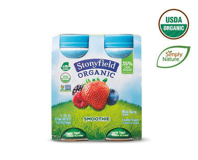 Stonyfield Organic Strawberry or Wildberry Yogurt Smoothies