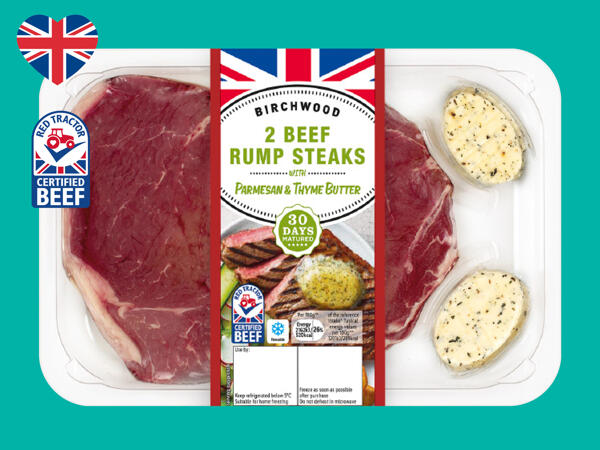 Birchwood 2 British Beef Rump Steaks with Parmesan & Thyme Butter