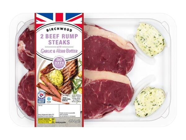 2 British Beef Rump Steaks With Garlic And Herb Butter
