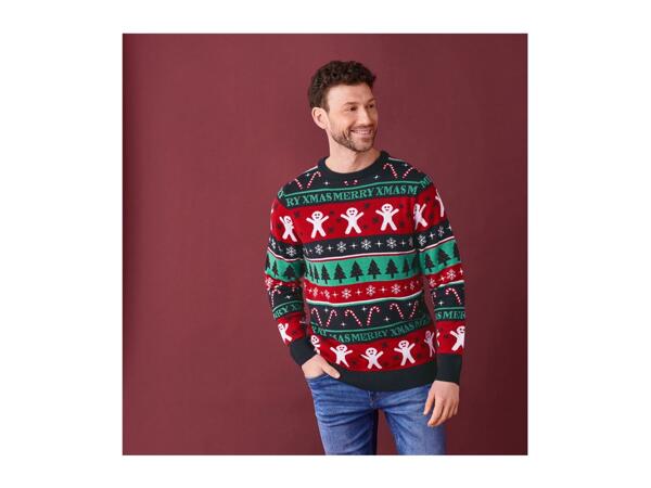 Livergy Men's Light-Up Christmas Jumper with Music - Navy with pattern