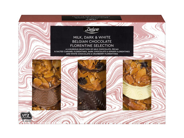 Deluxe Milk, Dark & White Belgian Chocolate Florentine Selection