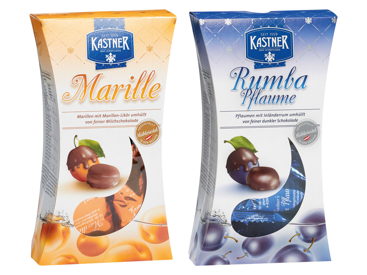 KASTNER Schokolierte Likör-Marillen/Rumba-Pflaumen