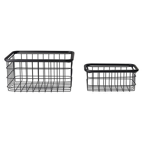 2 Pack Stacking Wire Storage Baskets, Black