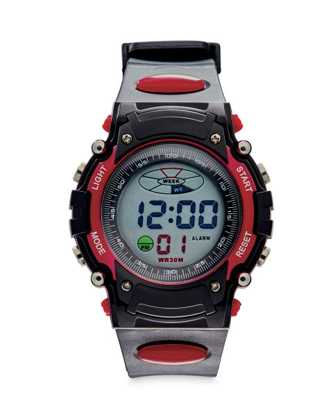 Black & Red Round Sports Watch