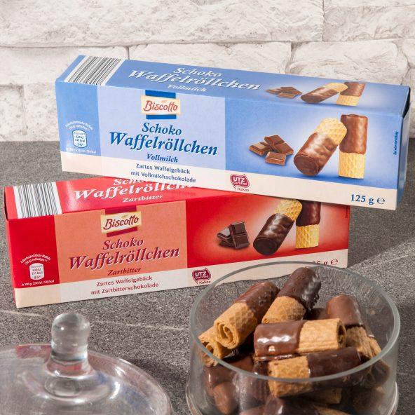 Vaffelrør med chokolade