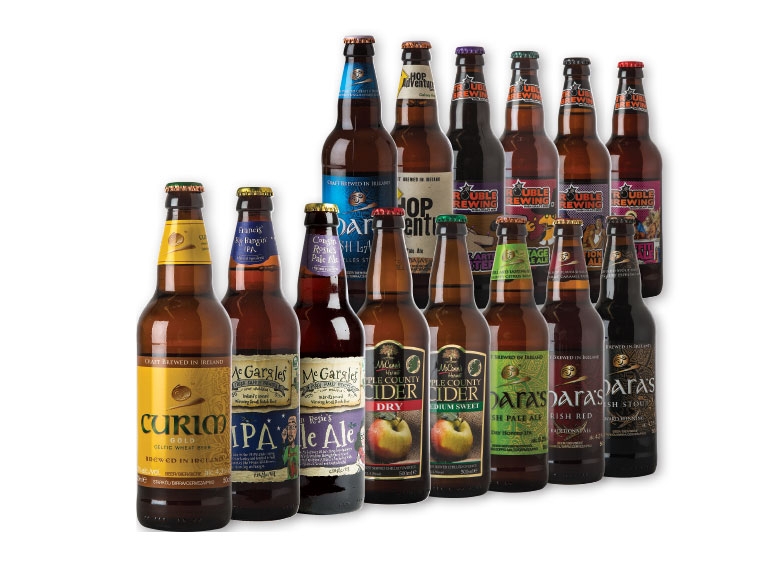 CURIM/MCGARGLES/MCCANN'S/O'HARA'S/ TROUBLE BREWING(R) Gold Celtic Wheat/Francis' Big Bangin' IPA /Cousin Rosie's Pale Ale/Dry Apple Cider/ Medium Apple Cider/Irish Pale Ale/Red Ale/Stout/Lager/Hop Adventure/Dark Arts Porter/ Sabotage IPA/Deception Golden 