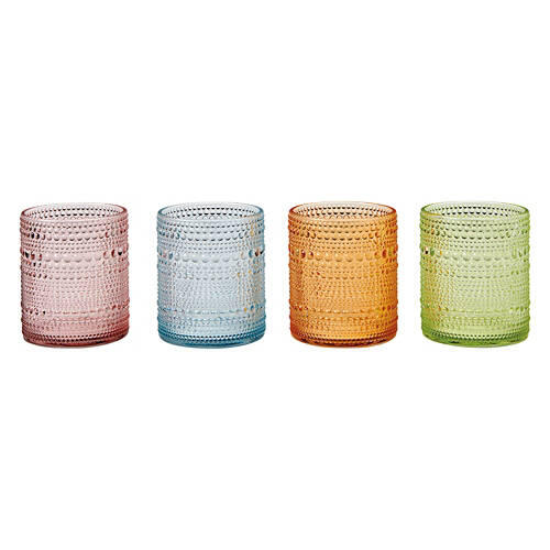 4 Pack Old Fashioned Colorful Glasswear Set