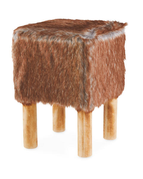 Brown Square Faux Fur Stool