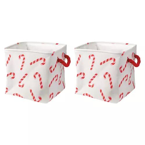 2 Pack Holiday Canvas Bins - Candy Cane