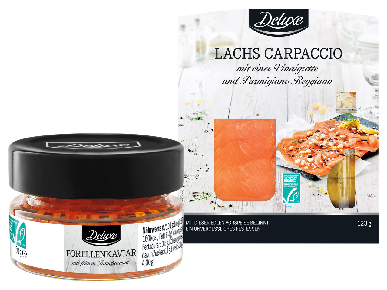 DELUXE ASC Forellenkaviar/Lachscarpaccio