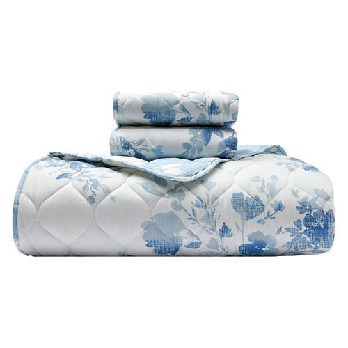 Queen Size Cotton Blend Embroidered Quilt Set, Floral