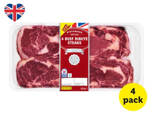 Birchwood XXL 4 British Beef Ribeye Steaks