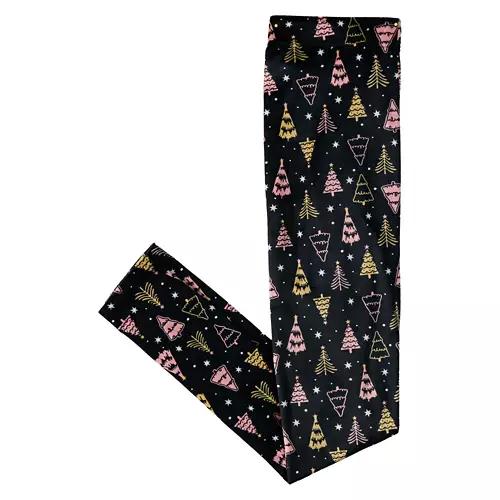 Ladies Holiday Ultra Plush Leggings - Black Printed, XL