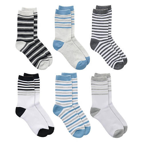 6 Pack Children's Crew Socks - Grey/Black, Large