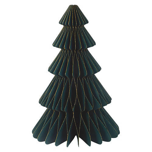 Set of 2 Holiday Paper Trees, Green with Gold Accent
