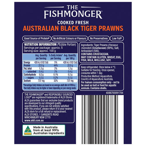 Cooked Fresh Australian Black Tiger Prawns 1kg