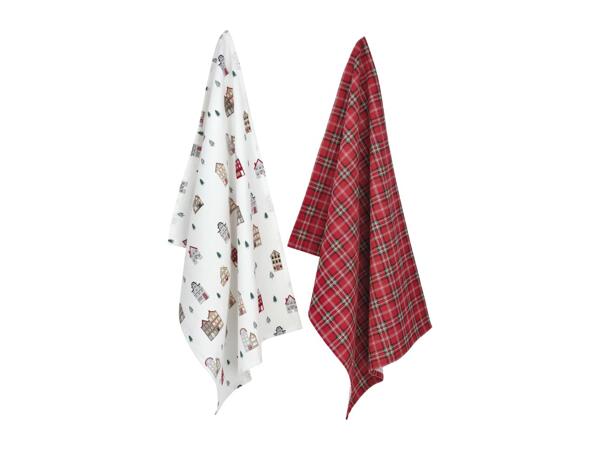 Livarno Home Christmas Tea Towels With Winter Village Pattern - Pack of 2