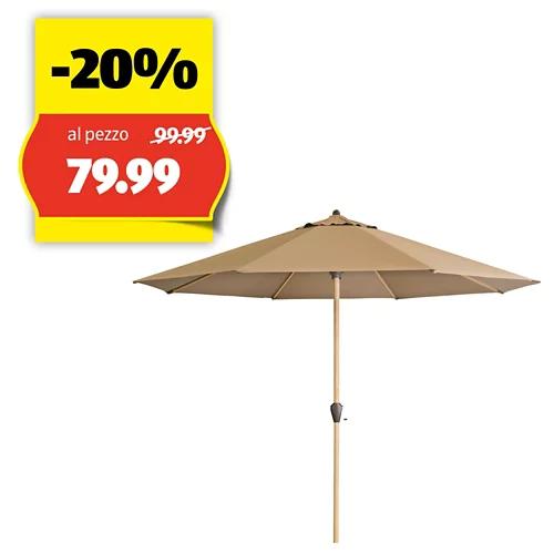 BRELLACO Ombrellone in alluminio effetto legno 3.3 m, D.846 greige, 436315846HD, 022-1840-046