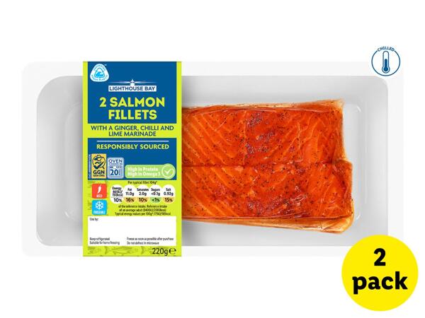 2 Salmon Fillets with a Ginger, Chilli & Lime Marinade