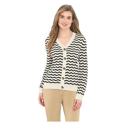 Ladies Pointelle Cardigan - Striped, XL