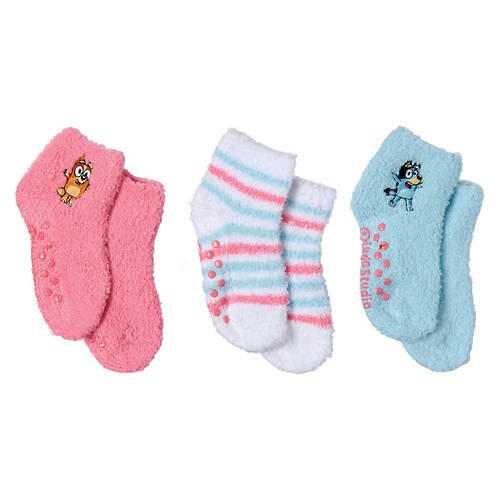 3 Pack Girl's Bluey Fuzzy Socks, 4-6