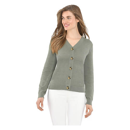 Ladies Pointelle Cardigan - Green, XL