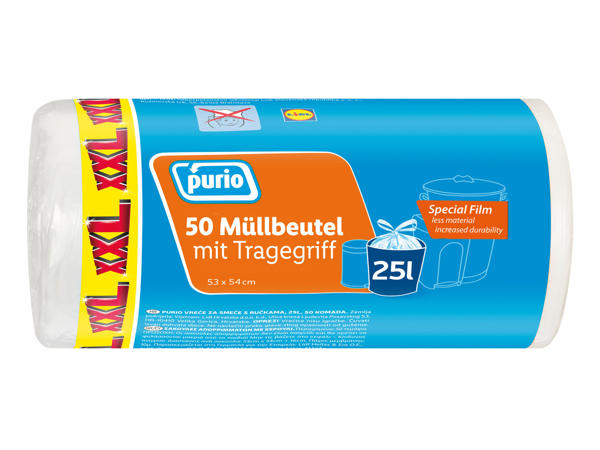 PURIO Müllbeutel mit Tragegriff 50x 25 Liter